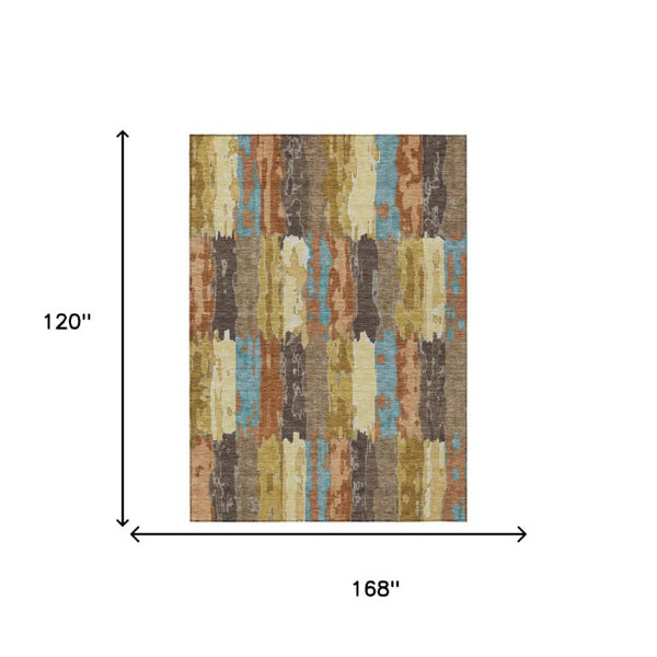 10 X 14 Copper Orange Abstract Polyester Area Rug Washable for Patio or Living Room