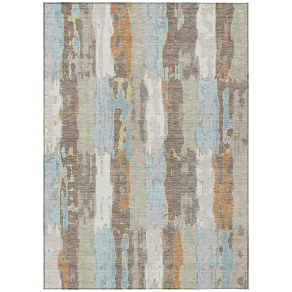 HomeRoots 5 X 8 Ivory Blue Abstract Polyester Area Rug Washable for Indoor Outdoor Use 736979