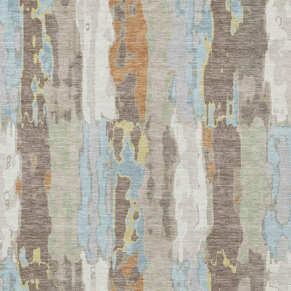 5 X 8 Ivory Blue Abstract Polyester Area Rug Washable for Indoor Outdoor Use