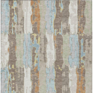 5 X 8 Ivory Blue Abstract Polyester Area Rug Washable for Indoor Outdoor Use
