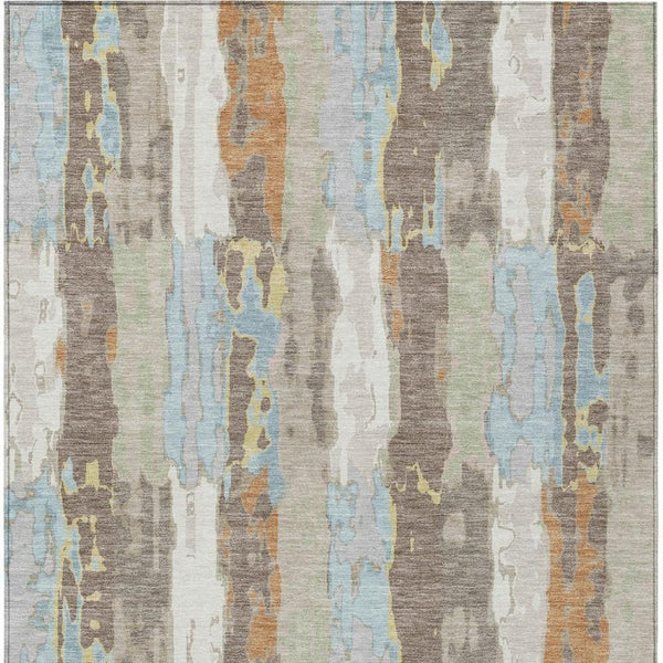 5 X 8 Ivory Blue Abstract Polyester Area Rug Washable for Indoor Outdoor Use