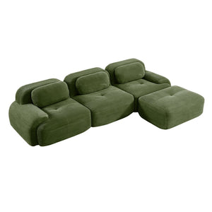 English Elm L-shaped Modular Corduroy Sectional Sofa Ergonomic Low Profile Living Room Seating Olive Green W714S01258