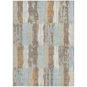 9 X 12 Ivory Blue Abstract Polyester Area Rug Washable for Patio or Living Room