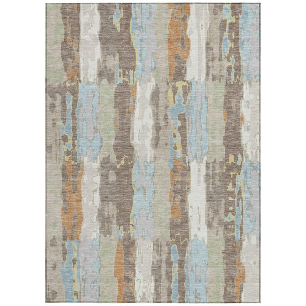 9 X 12 Ivory Blue Abstract Polyester Area Rug Washable for Patio or Living Room