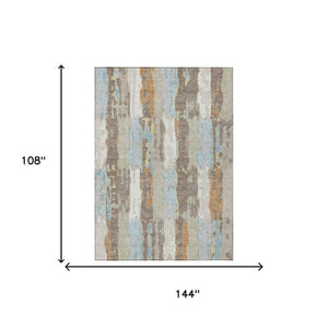 9 X 12 Ivory Blue Abstract Polyester Area Rug Washable for Patio or Living Room