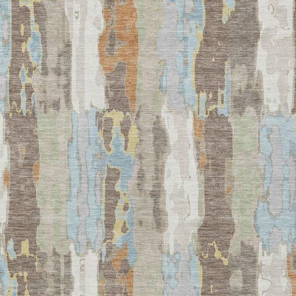 10 Ft X 14 Ft Ivory Blue Abstract Polyester Indoor Outdoor Washable Area Rug