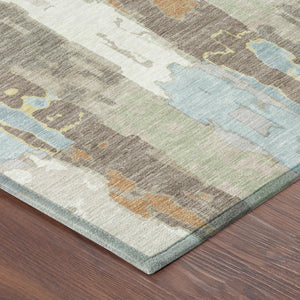 10 Ft X 14 Ft Ivory Blue Abstract Polyester Indoor Outdoor Washable Area Rug