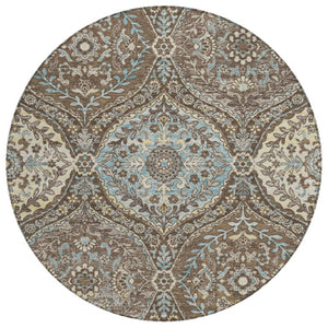 HomeRoots 8 Foot Round Ogee Polyester Area Rug Washable Indoor Outdoor Stain Resistant Patio 736986