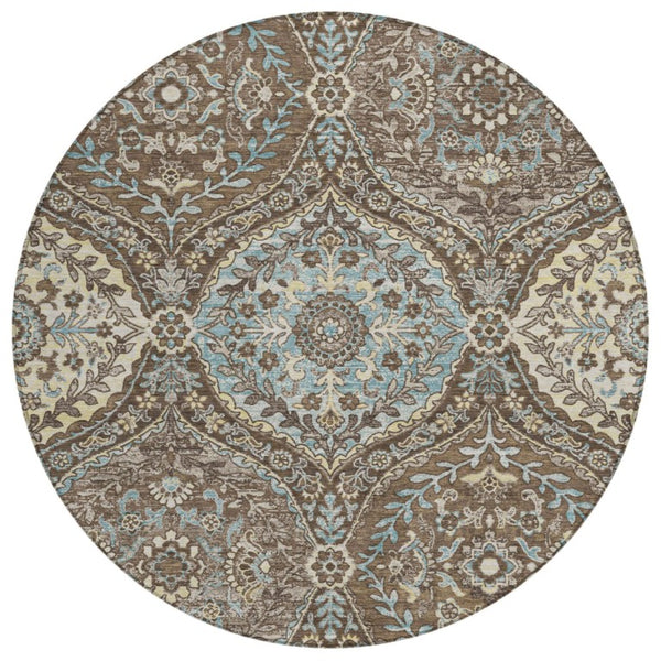 HomeRoots 8 Foot Round Ogee Polyester Area Rug Washable Indoor Outdoor Stain Resistant Patio 736986