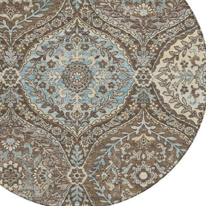 8 Foot Round Ogee Polyester Area Rug Washable Indoor Outdoor Stain Resistant Patio