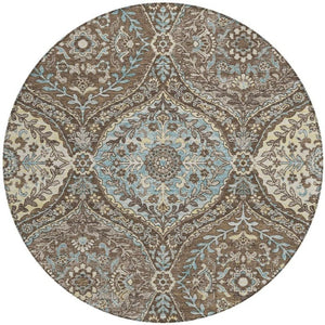 8 Foot Round Ogee Polyester Area Rug Washable Indoor Outdoor Stain Resistant Patio