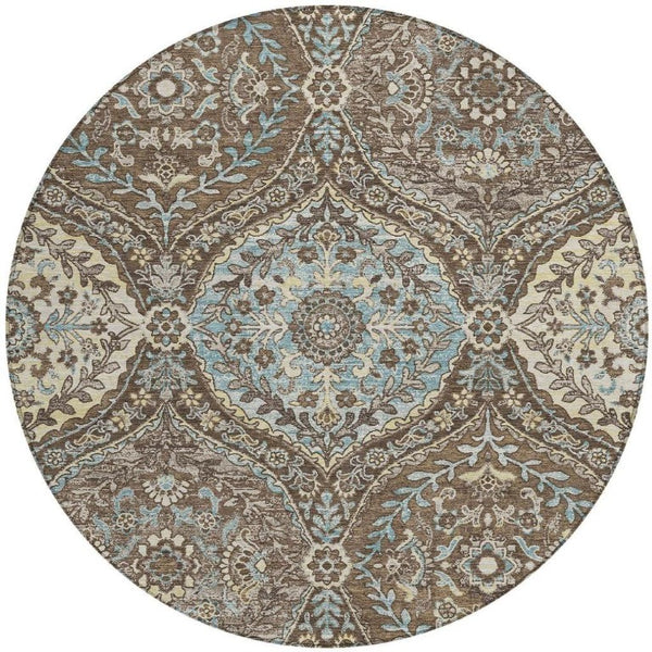 8 Foot Round Ogee Polyester Area Rug Washable Indoor Outdoor Stain Resistant Patio