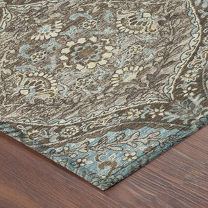 8 Foot Round Ogee Polyester Area Rug Washable Indoor Outdoor Stain Resistant Patio