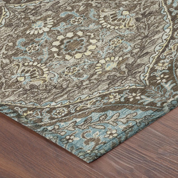 8 Foot Round Ogee Polyester Area Rug Washable Indoor Outdoor Stain Resistant Patio