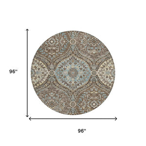 8 Foot Round Ogee Polyester Area Rug Washable Indoor Outdoor Stain Resistant Patio