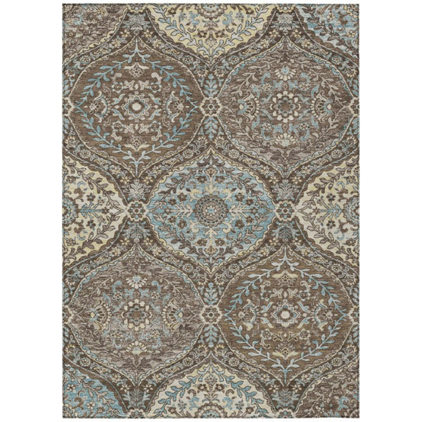 HomeRoots 9 X 12 Brown Graphite Ogee Polyester Area Rug Washable Stain Resistant Indoor Outdoor 736988