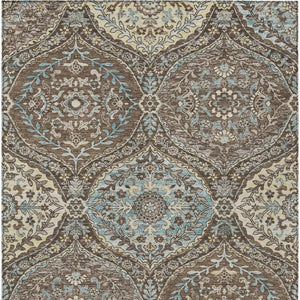 9 X 12 Brown Graphite Ogee Polyester Area Rug Washable Stain Resistant Indoor Outdoor