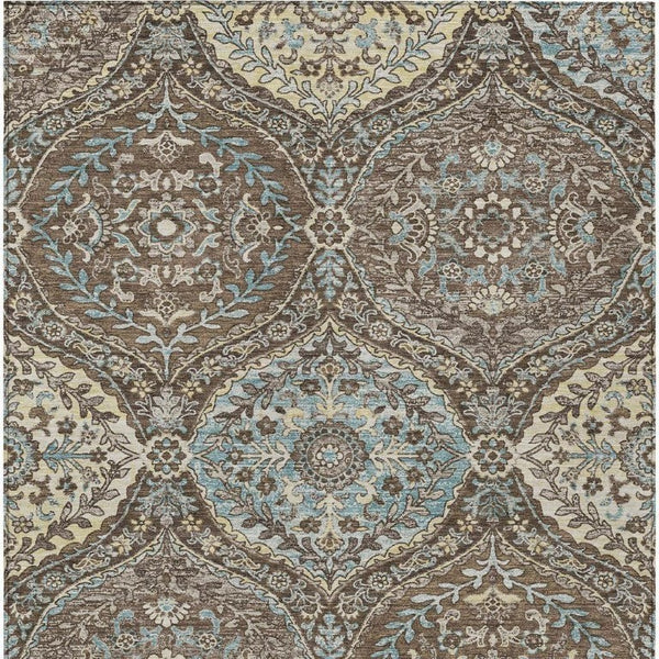 9 X 12 Brown Graphite Ogee Polyester Area Rug Washable Stain Resistant Indoor Outdoor
