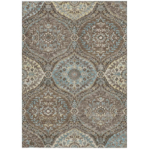 9 X 12 Brown Graphite Ogee Polyester Area Rug Washable Stain Resistant Indoor Outdoor
