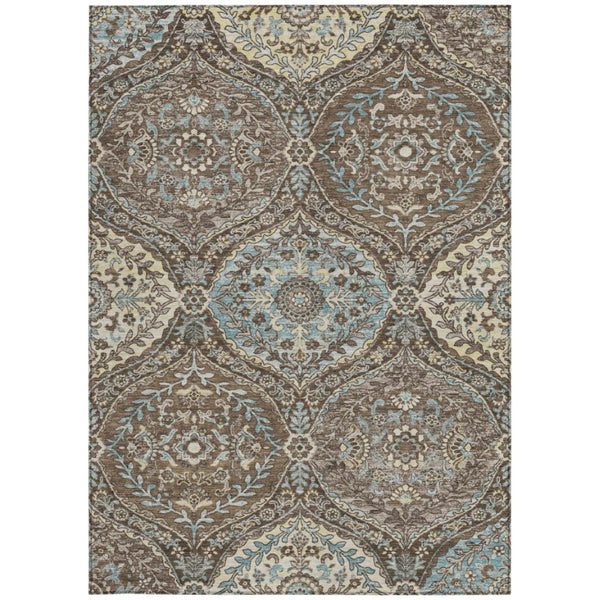 9 X 12 Brown Graphite Ogee Polyester Area Rug Washable Stain Resistant Indoor Outdoor