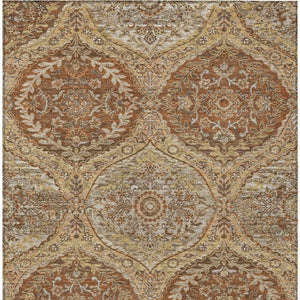 5x8 Copper Pink Ogee Polyester Area Rug Washable Stain Resistant Indoor Outdoor Patio