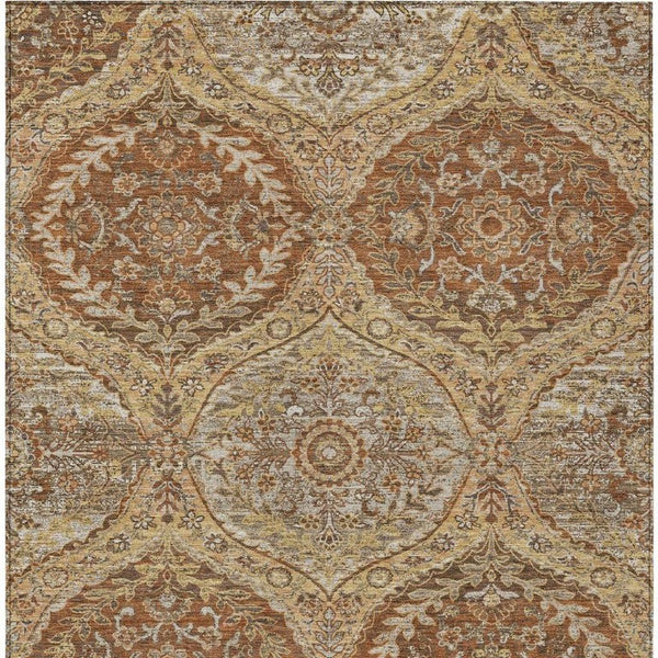 5x8 Copper Pink Ogee Polyester Area Rug Washable Stain Resistant Indoor Outdoor Patio