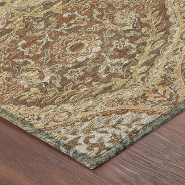 5x8 Copper Pink Ogee Polyester Area Rug Washable Stain Resistant Indoor Outdoor Patio