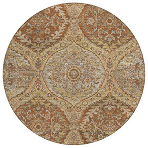 HomeRoots 8 Foot Round Ogee Polyester Area Rug Washable Stain Resistant Indoor Outdoor Patio 736992
