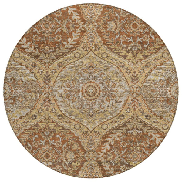 HomeRoots 8 Foot Round Ogee Polyester Area Rug Washable Stain Resistant Indoor Outdoor Patio 736992