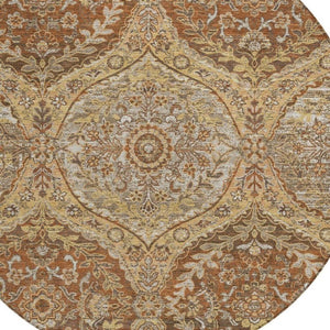 8 Foot Round Ogee Polyester Area Rug Washable Stain Resistant Indoor Outdoor Patio