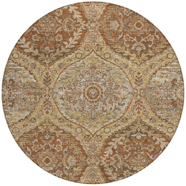 8 Foot Round Ogee Polyester Area Rug Washable Stain Resistant Indoor Outdoor Patio
