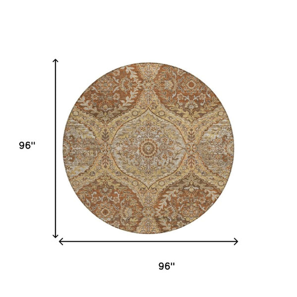 8 Foot Round Ogee Polyester Area Rug Washable Stain Resistant Indoor Outdoor Patio