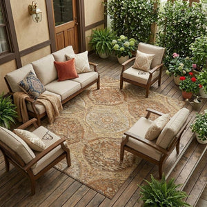 8 Ft X 10 Ft Copper Pink Ogee Polyester Washable Rug for Indoor Outdoor Living