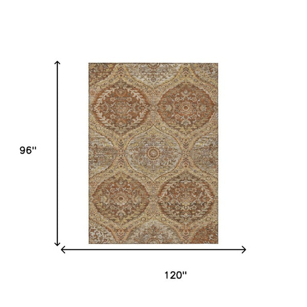 8 Ft X 10 Ft Copper Pink Ogee Polyester Washable Rug for Indoor Outdoor Living