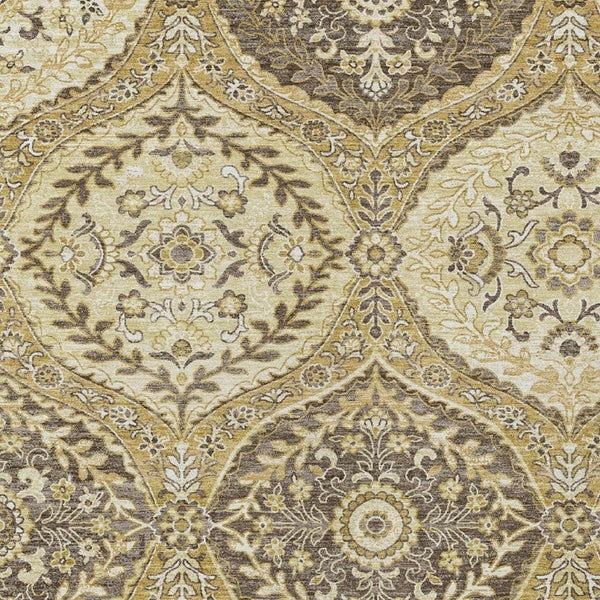 5 X 8 Gold Khaki Ogee Polyester Area Rug Washable Stain Resistant Indoor Outdoor