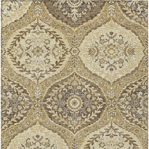 5 X 8 Gold Khaki Ogee Polyester Area Rug Washable Stain Resistant Indoor Outdoor
