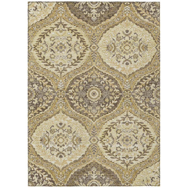 HomeRoots 8 X 10 Gold Khaki Ogee Polyester Area Rug Stain Resistant Indoor Outdoor Use 736999