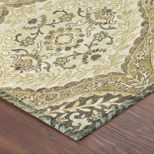 8 X 10 Gold Khaki Ogee Polyester Area Rug Stain Resistant Indoor Outdoor Use