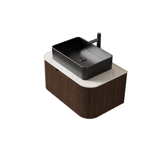 English Elm Muri Floating Bathroom Vanity Plywood Cabinet Sintered Stone Top Oak Drawer Black,Walnut W2615S00190