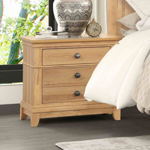 English Elm 3pc Farmhouse Full Bed Set Natural Oak Plank Headboard with Matching Nightstands B2741S00947