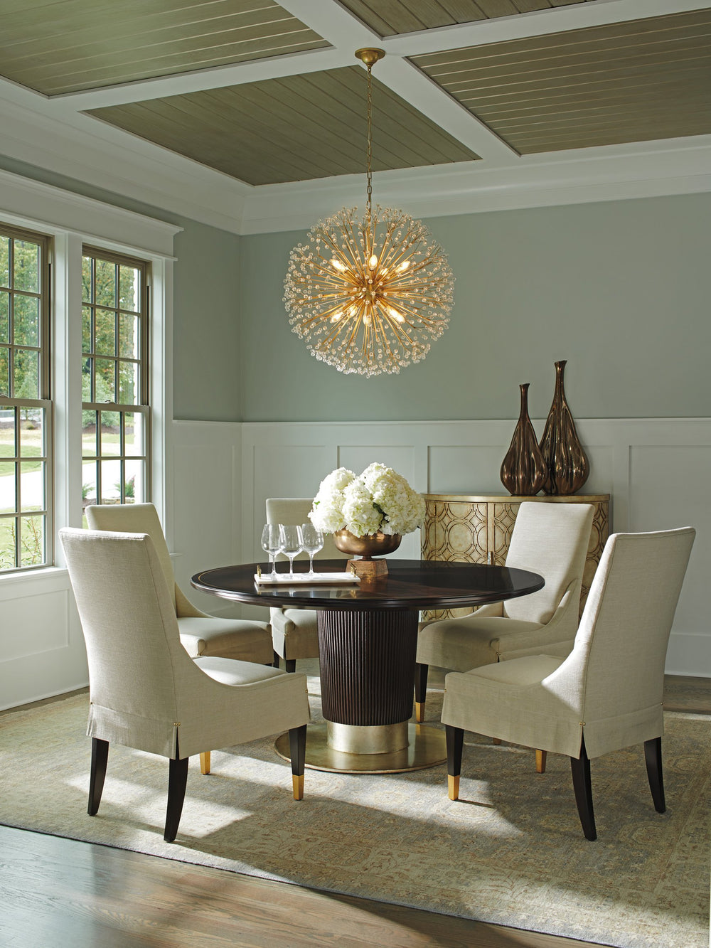 Lexington Waldorf Round Dining Table - Luxe Transitional Design With Elegant Gold Accents And Spacious Seating Ritz  736-875c