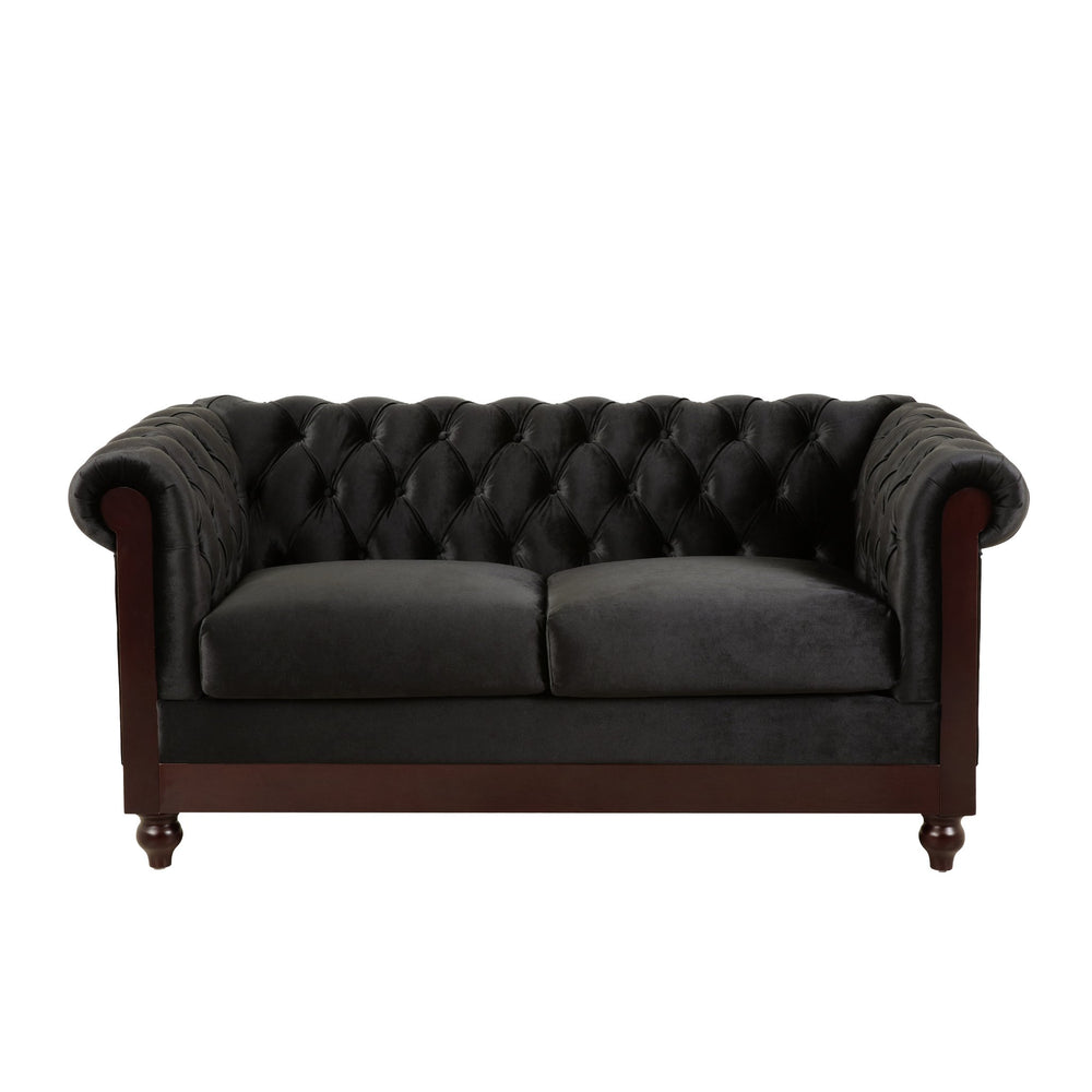 English Elm Christopher Knight Home® - VIVALUX Chesterfield Velvet Loveseat Sofa with Rolled Arms Tufted Buttons Plush 2-Seater Comfort 59.4" Black N762P178705B
