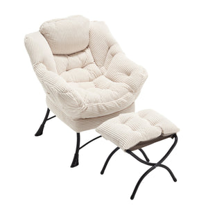English Elm Lazy Chair Plush Ottoman Lounge Chair with Ergonomic Back, Side Pocket, Steel Frame Comfort White W640P271553