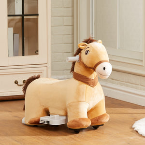 English Elm Qaba Battery Powered Toddler Ride on Pony with Music Soft Touch Foam Seat Pu Wheels Brown W2225P249818