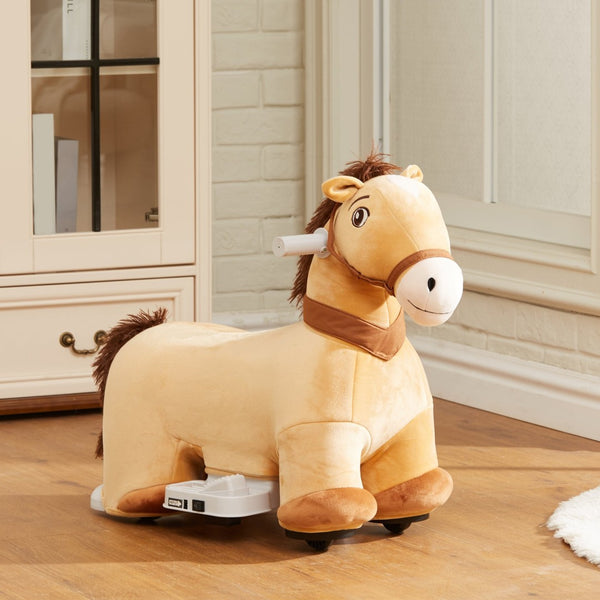 English Elm Qaba Battery Powered Toddler Ride on Pony with Music Soft Touch Foam Seat Pu Wheels Brown W2225P249818