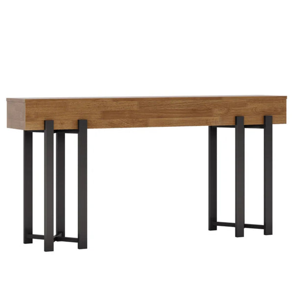 English Elm Practical Geometric Console Table with Matte Black Wood Grain Finish for Entryway or Sofa T3971P452927