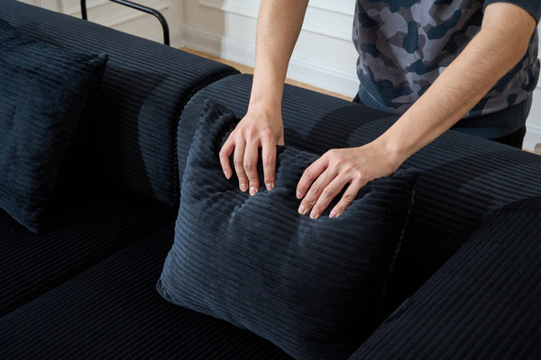 English Elm 59'' Corduroy Floor Sofa Convertible Sleeper with Bolster Pillow for Studio Living Black W3434P449858
