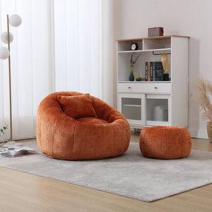 English Elm UNITED Cloud-Luxe Chenille Memory Foam Bean Bag Chair with Ottoman and Pillow for Ultimate Comfort Orange W1568P361695