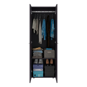 English Elm Home 2 Doors Closet System Armoire with Hanging Rod & Shelf, Modern Black Vertical Storage for Small Spaces B200P350351