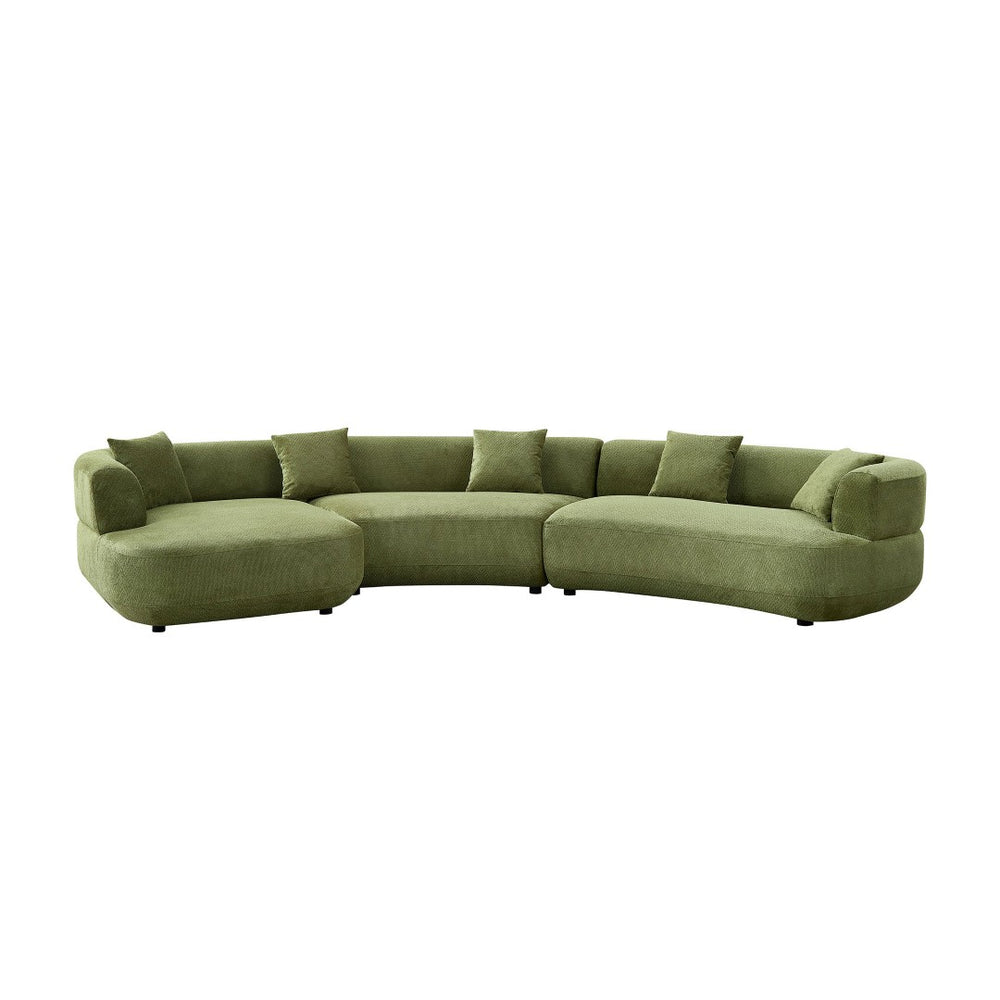 English Elm 155.91 Inch Green Quilted Curved Modular Sectional Sofa with Six Seats and Lumbar Pillows W2582S00198